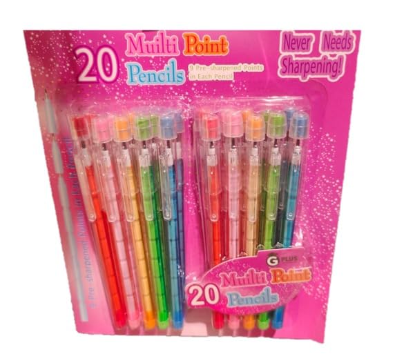 Multi Point Pencils for Kids – 20-Pack Colorful Stackable Pencils with 9 Pre-Sharpened Tips, Non-sharpening, Fun School Supplies for Girls & Boys
