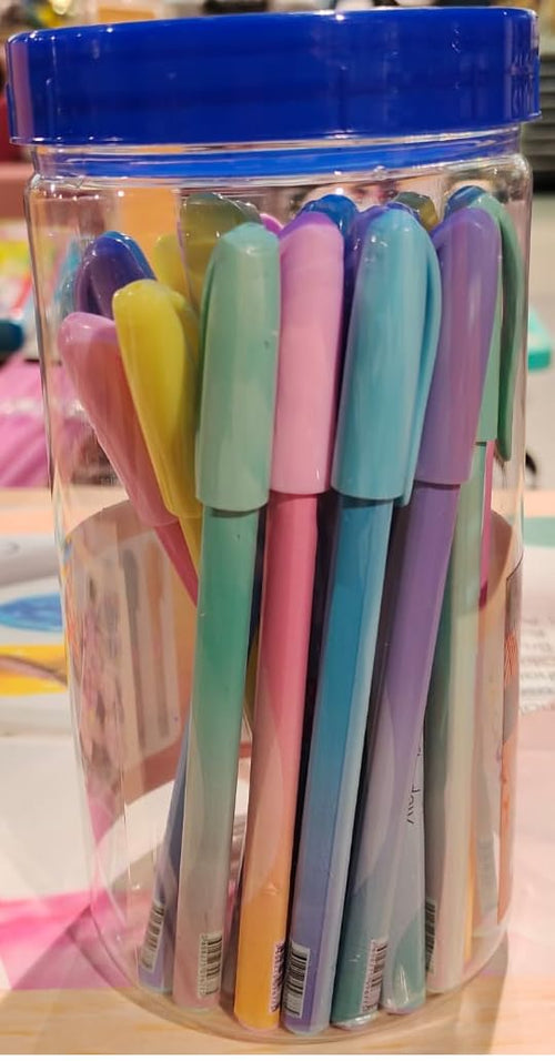 Ball Pens for Kids and Adults – Assorted Pastel Colors, Smooth Writing 0.7mm Tip, Bulk Pack in Reusable Storage Jar, Office & School Stationery Supplies