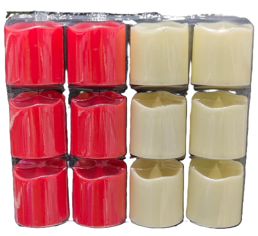 LED Tea Light Candles, Flameless Flickering Battery Operated, Centerpiece Table Decorations, Wedding, Aniversary and Festivals - Pack of 12 Candles (Red and Ivory)