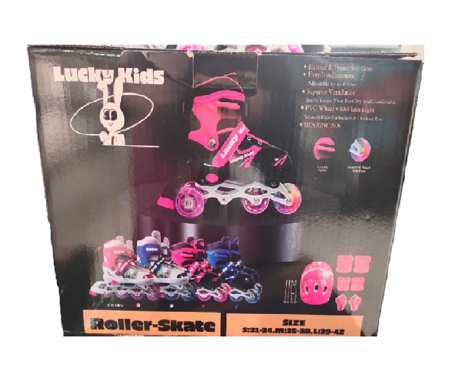 Kids Adjustable Inline Skates – LED Light-Up Wheels, Pink Roller Skates for Girls, Comfortable & Safe Design, Size Adjustable, Outdoor Sports Skating Shoes (M)