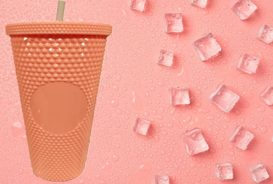 Tumbler with Lid and Straw, Leak Proof Reusable Cup for Water, Iced Tea and Drinks, Travel Mug for Girls Women Kids Adults, Drinking Glass - Peach