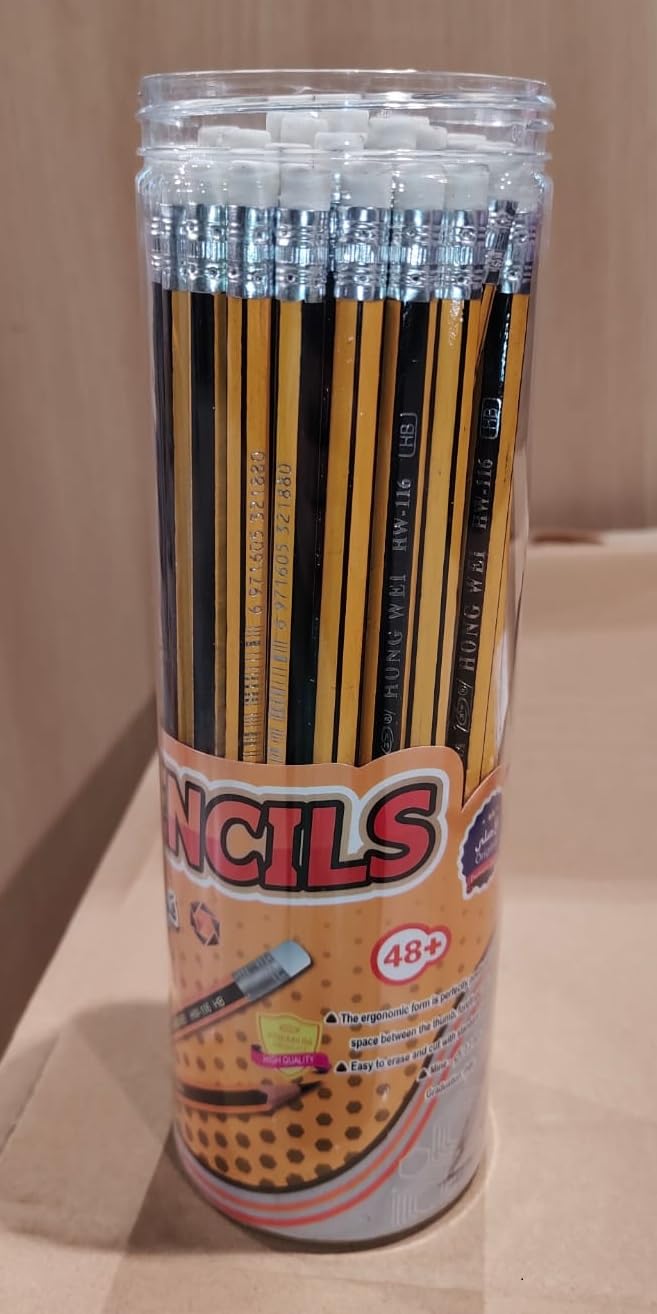 HB #2 Pencils Bulk Pack – 48+ Pre-Sharpened Graphite Pencils with Erasers | Break-Resistant, Smooth Writing | Ideal for School, Office, and Home Use