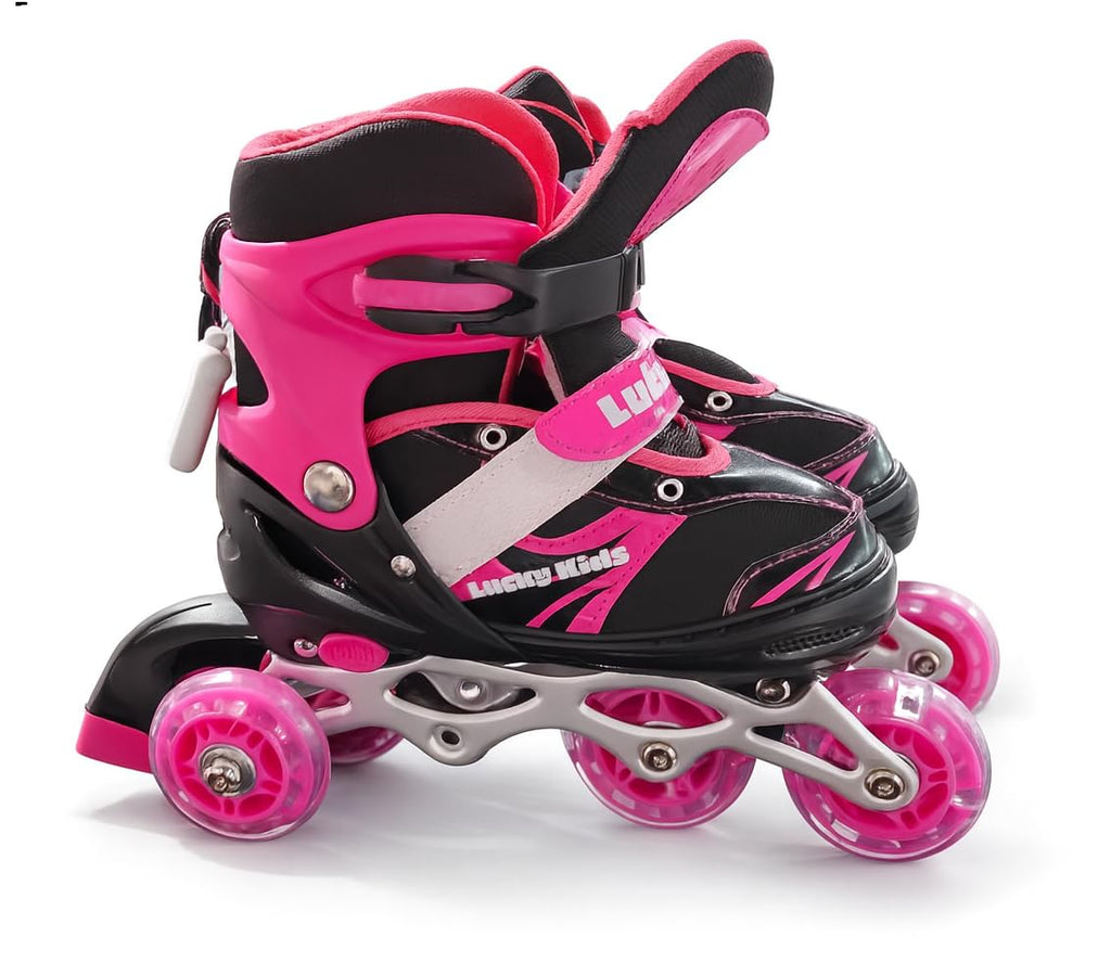 Kids Adjustable Inline Skates – LED Light-Up Wheels, Pink Roller Skates for Girls, Comfortable & Safe Design, Size Adjustable, Outdoor Sports Skating Shoes (M)