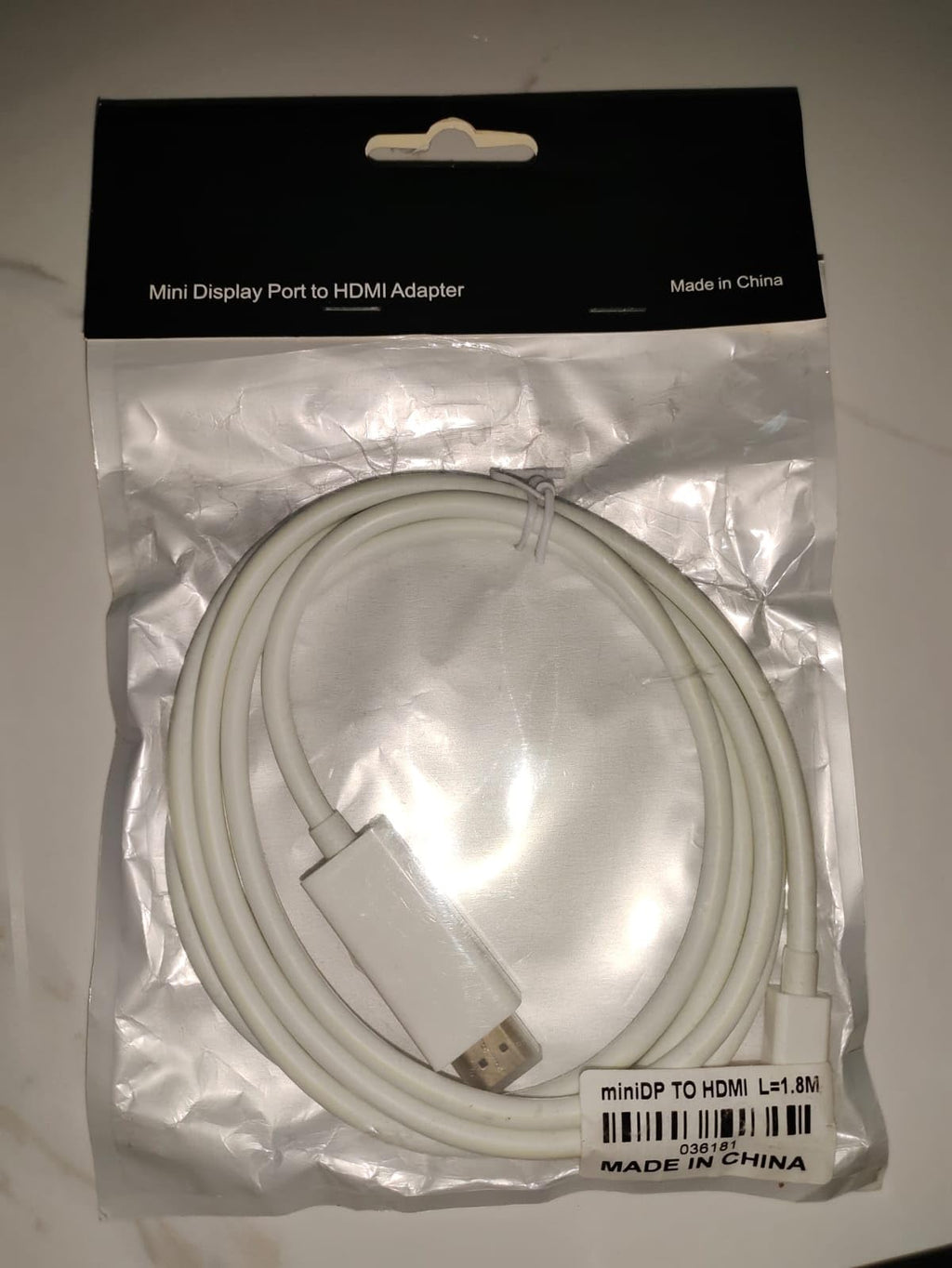 Mini Display Port to HDMI Adapter Cable, White, 1.8M Length, Display Connector, HDTV/Monitor/Projector