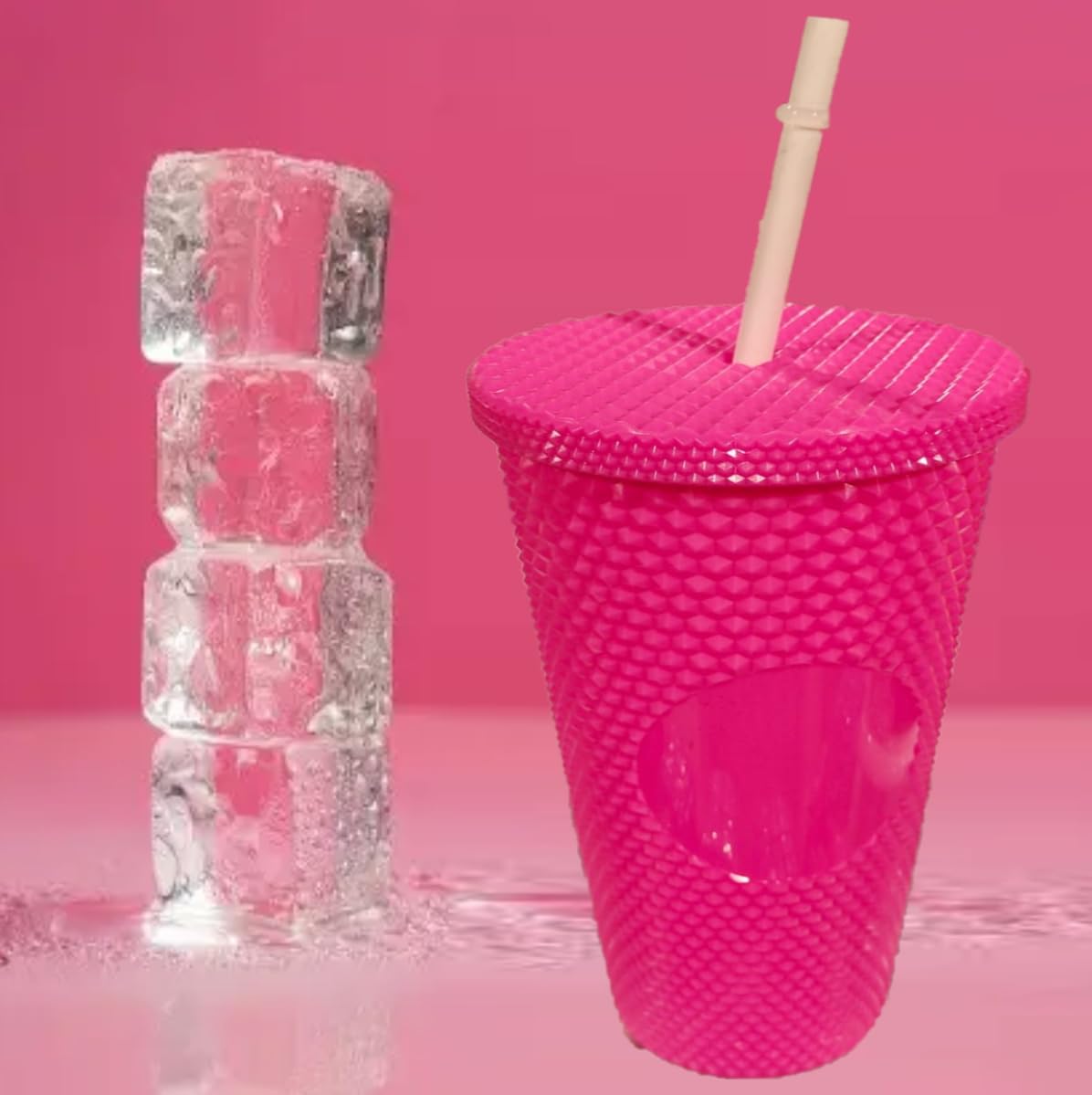 Tumbler with Lid and Straw, Leak Proof Reusable Cup for Water, Iced Tea and Drinks, Travel Mug for Girls Women Kids Adults, Drinking Glass - Pink