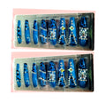Blue Press On Nails with Rhinestones & Print, Fake Glitter Party Fashion Nails, Reusable Acrylic Nail Tips for Women & Girls, Salon Quality - PACK OF 2 SETS (24 Pcs Each)