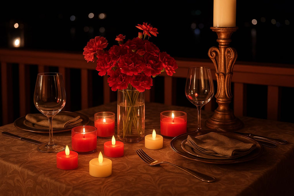 LED Tea Light Candles, Flameless Flickering Battery Operated, Centerpiece Table Decorations, Wedding, Aniversary and Festivals - Pack of 12 Candles (Red and Ivory)