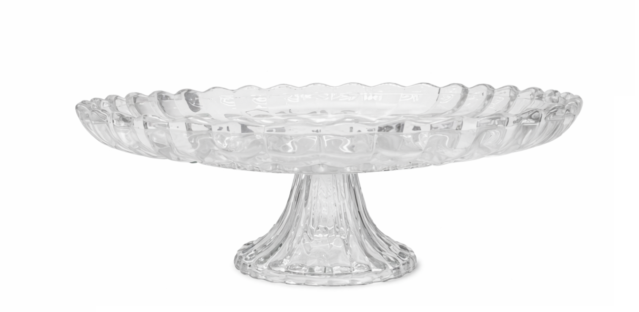 Elegant Clear Glass Pedestal Serving Platter – Decorative Cake & Iftar Snack Display Plate