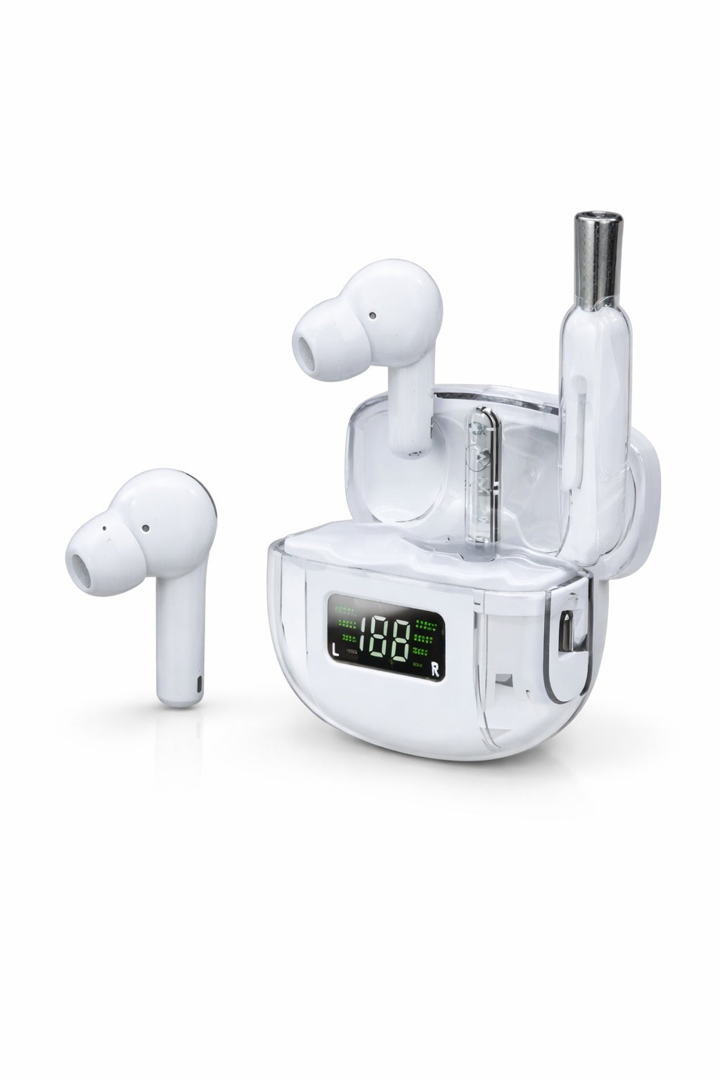 Wireless Earbuds with LED Display, White, Bluetooth Earphones with Charging Case