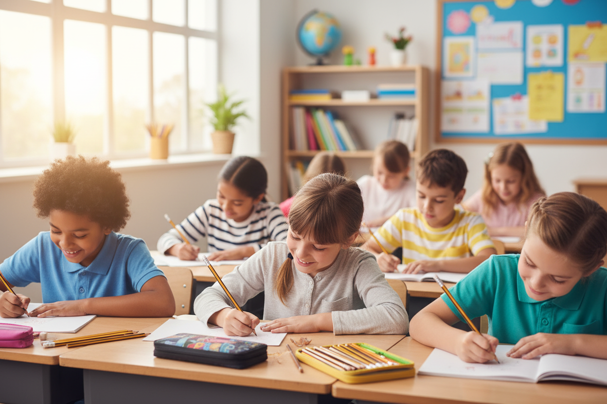 Kids using HB #2 pencils in classroom