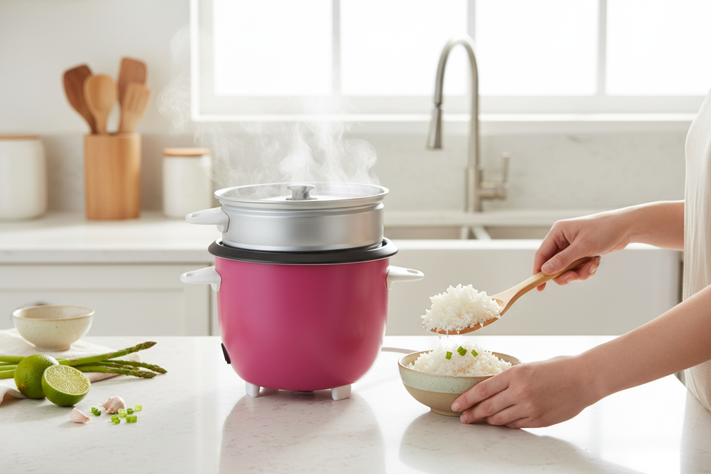 Lifestyle photo of rice cooker in kitchen