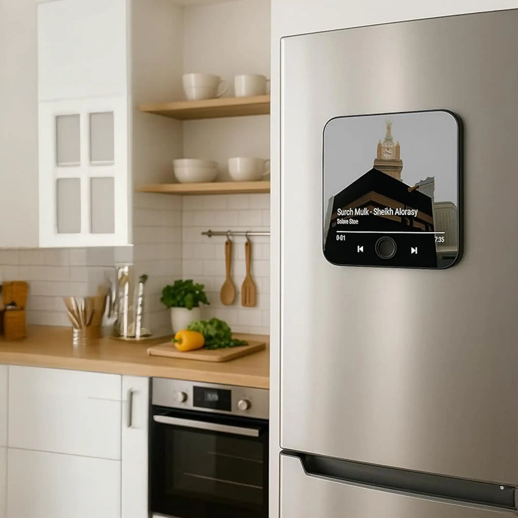 Smart Quran Speaker with Digital Display – Magnetic Islamic Audio Player – Surah Playback Device