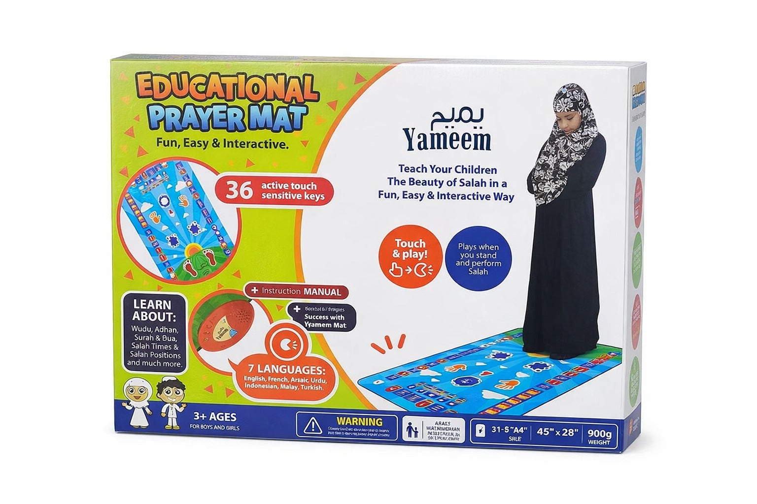 Educational Prayer Mat for Kids – Interactive Salah Learning Mat with 36 Touch Keys, 7 Languages & Audio Guidance