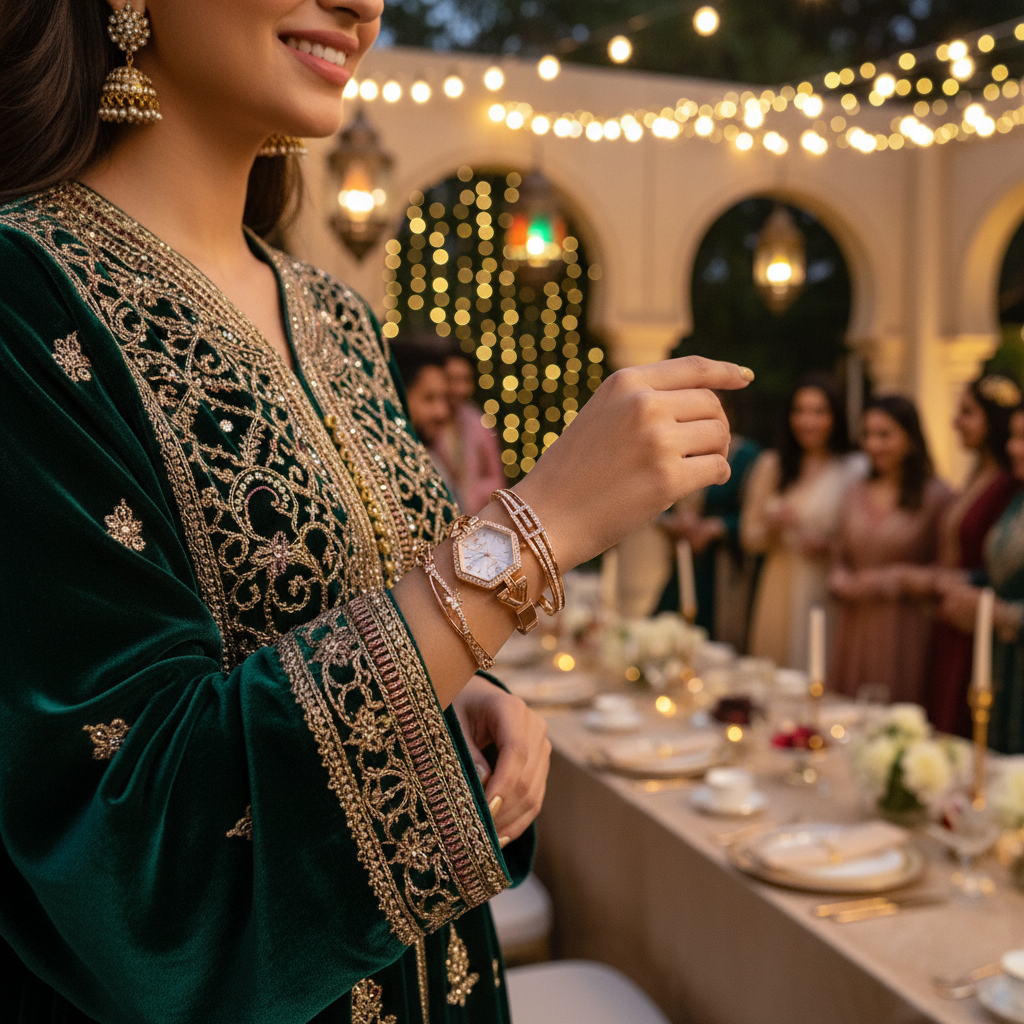 Luxury Rose Gold Women’s Watch & Bracelet Set – Hexagon Crystal Dial Wrist Watch with 3 Matching Bangles – Elegant Gift Box Set for Women