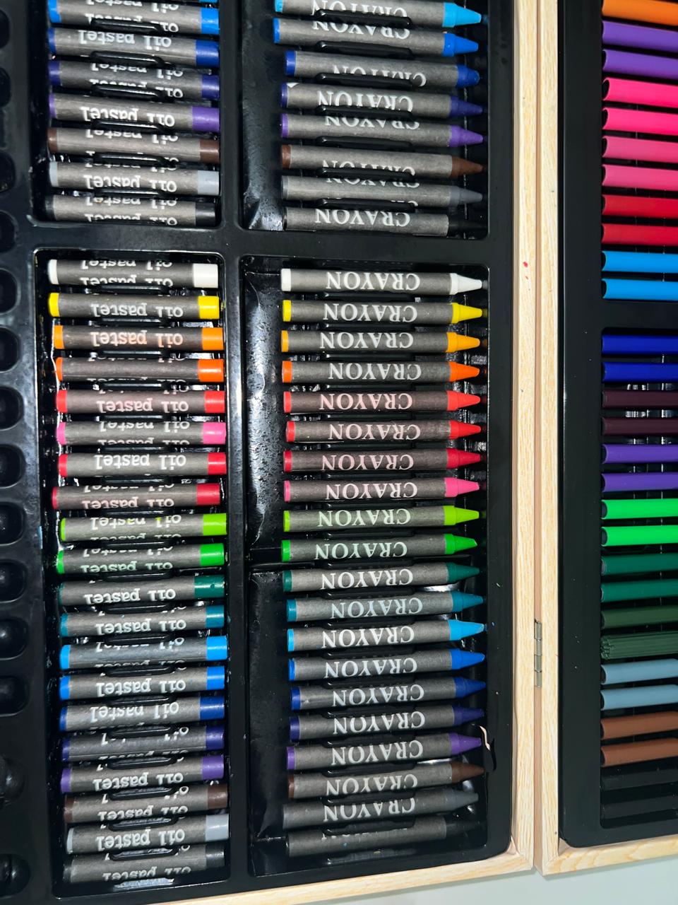 Art & Craft Set for Kids & Adults – Deluxe 180 Pcs Drawing and Painting Kit – Wooden Case with Colored Pencils, Oil Pastels, Watercolor Cakes, Sketch Pencils, Paints, Brushes & Accessories