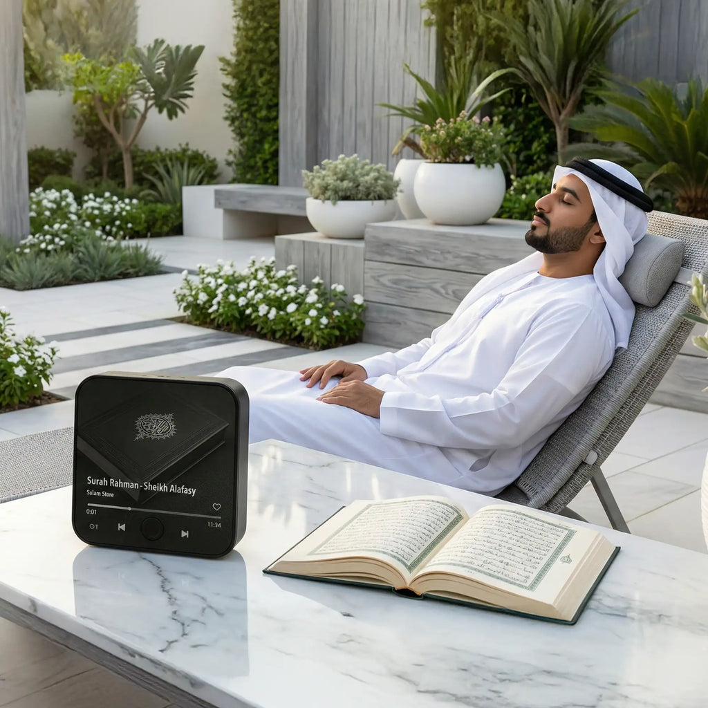 Smart Quran Speaker with Digital Display – Magnetic Islamic Audio Player – Surah Playback Device